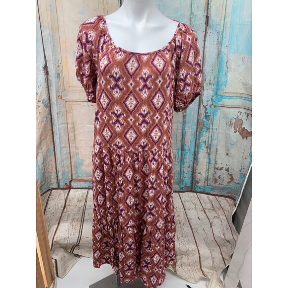 Knox Rose Womans M Cognac Midi Dress Balloon Sleeves Rayon Pockets NEW - Picture 8 of 10